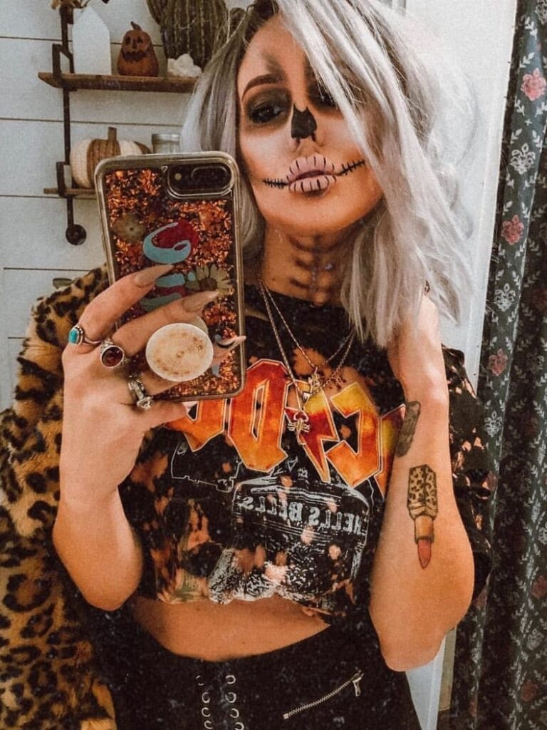 biker girl with skeleton makeup look