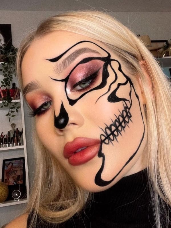 skeleton makeup: half face