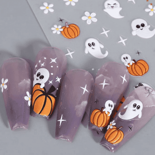 3d ghost and pumpkin nail sticker 