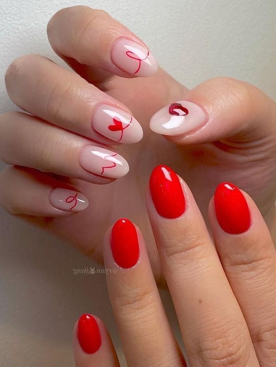 Korean Valentine's Day nail designs: red heart