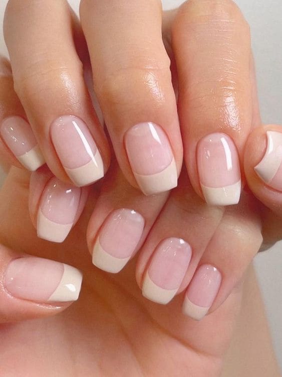 Korean beige nail design: French tips