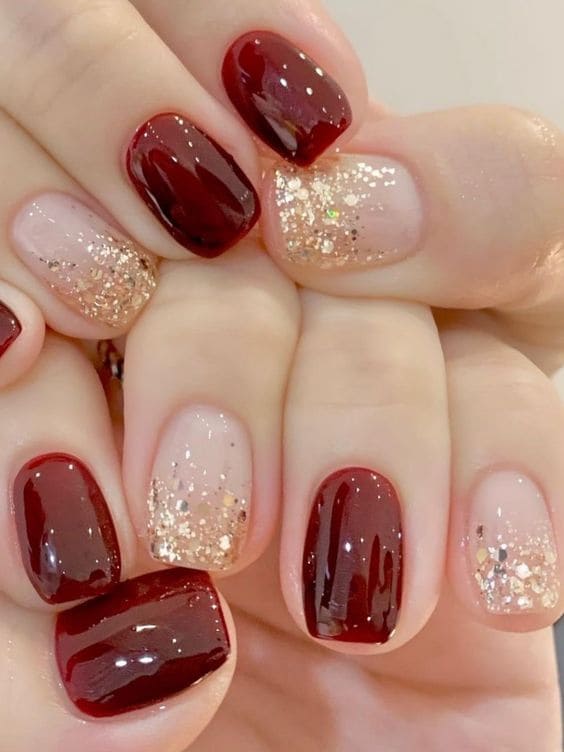 Korean gold glitter ombre nails