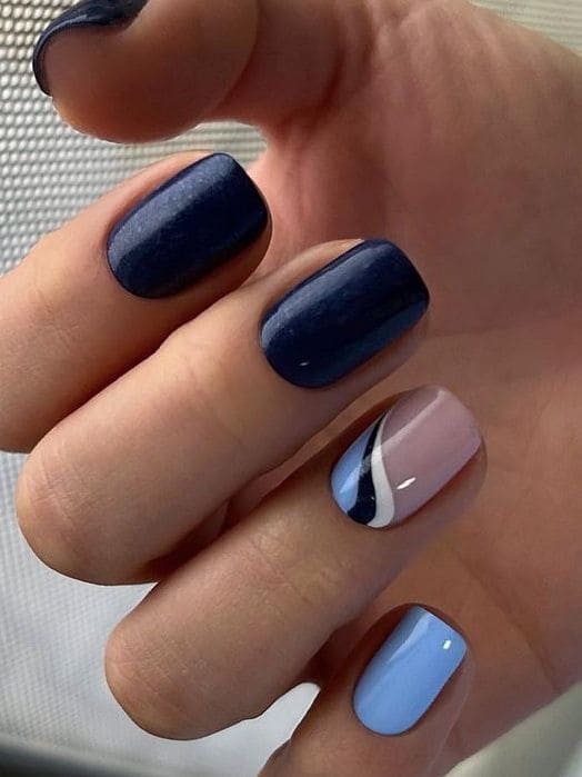 Korean dark blue nails: negative space