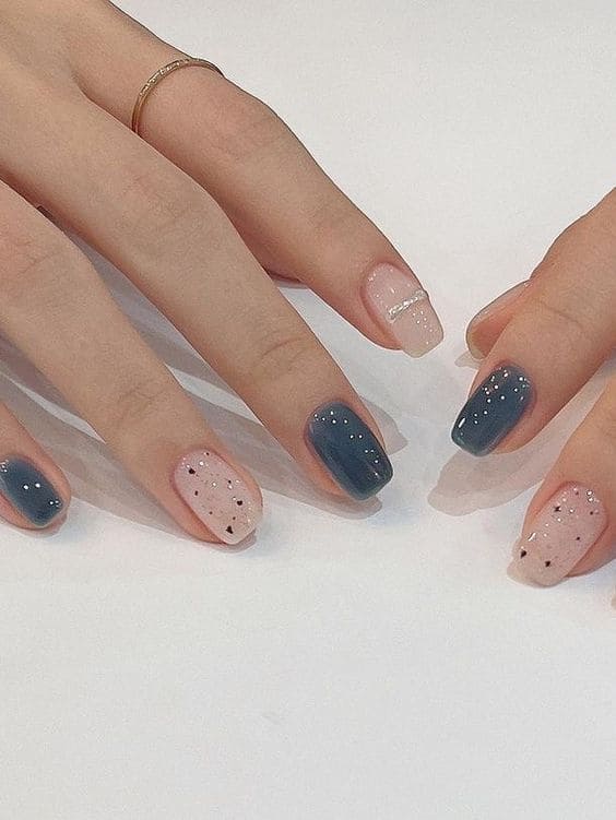 Korean dark blue jelly nails 