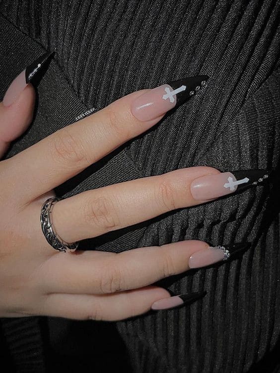 simple black French stiletto nails 