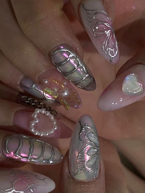 3d chrome butterfly nails