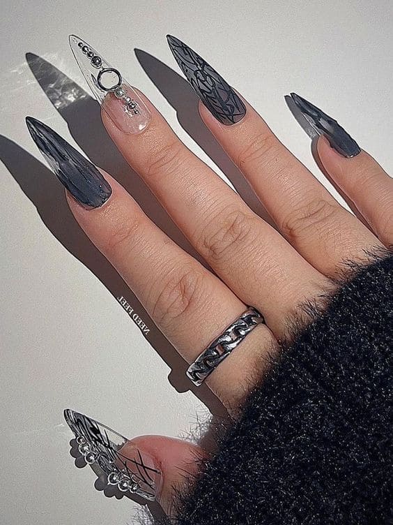 simple black stiletto nails