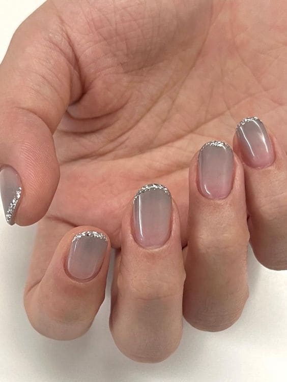 silver glitter French tips