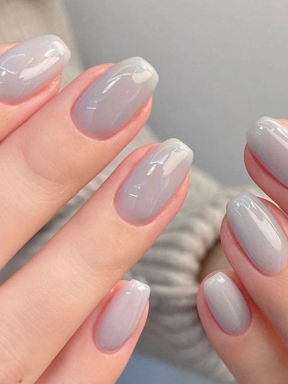 Korean gray nails: coffin light gray