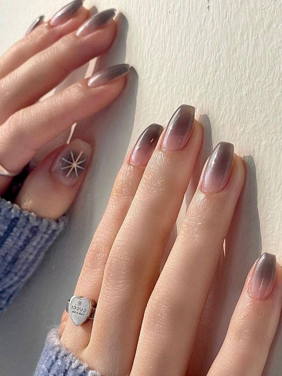 dark jelly Korean ombre nails 