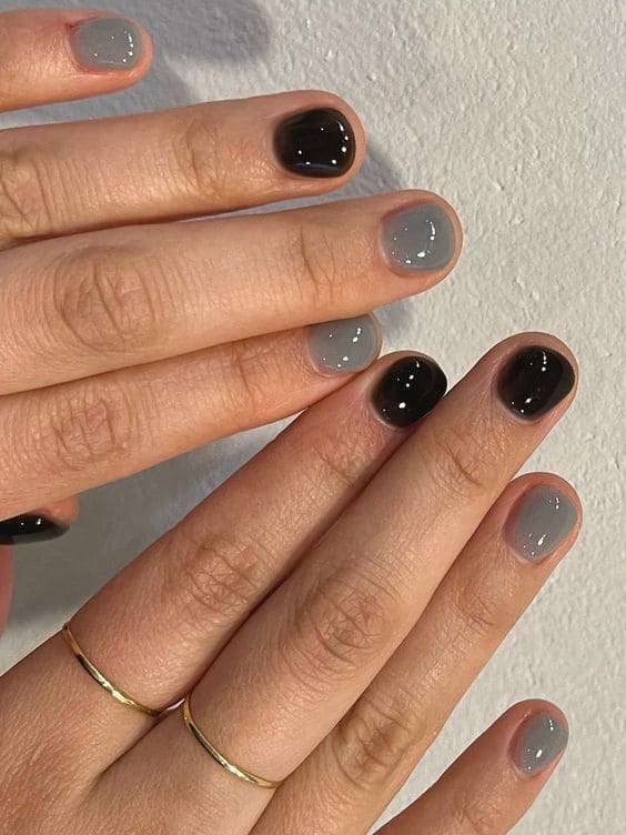 Korean gray nails: black and gray