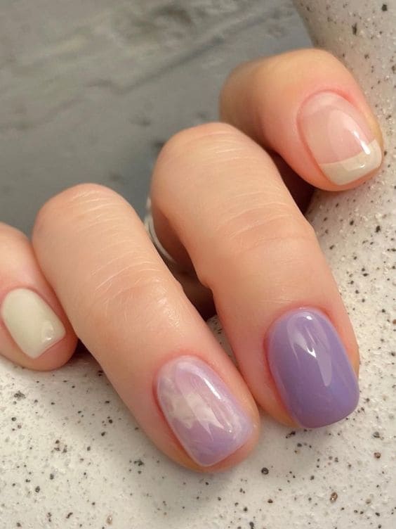 Korean muted purple marble nails
