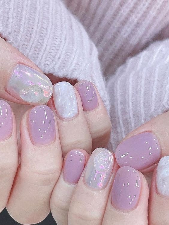Korean muted purple jelly nails