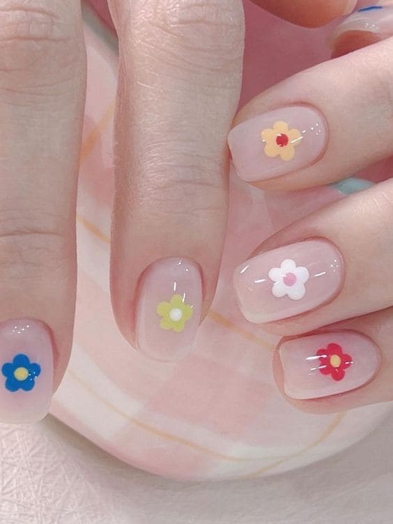 colorful flower accent nails
