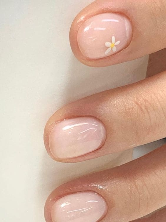Korean sheer nails with tiny embellishments