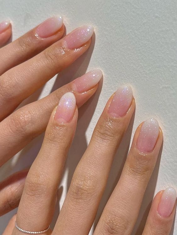 Korean shimmery white nails 