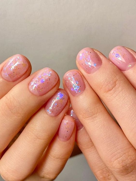Korean subtle shimmery pink nails