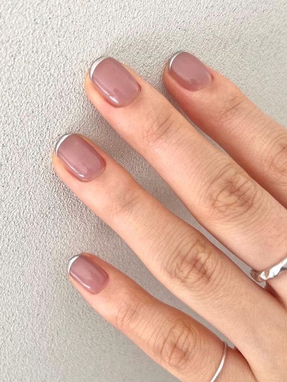 Korean silver nail design: chrome French tips
