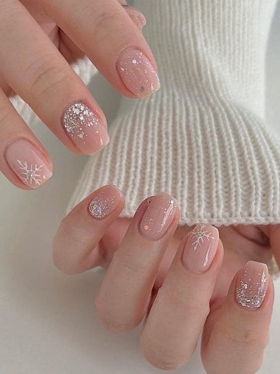 silver glitter Korean nails