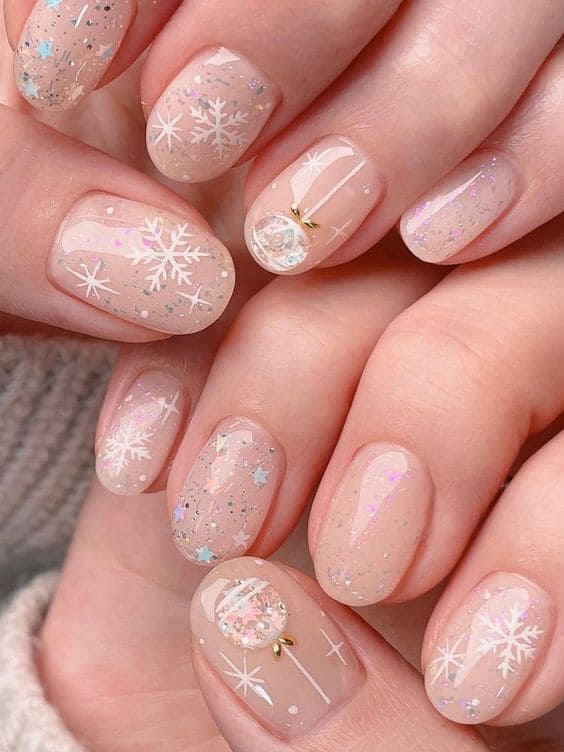 chunky gem and glitter nails