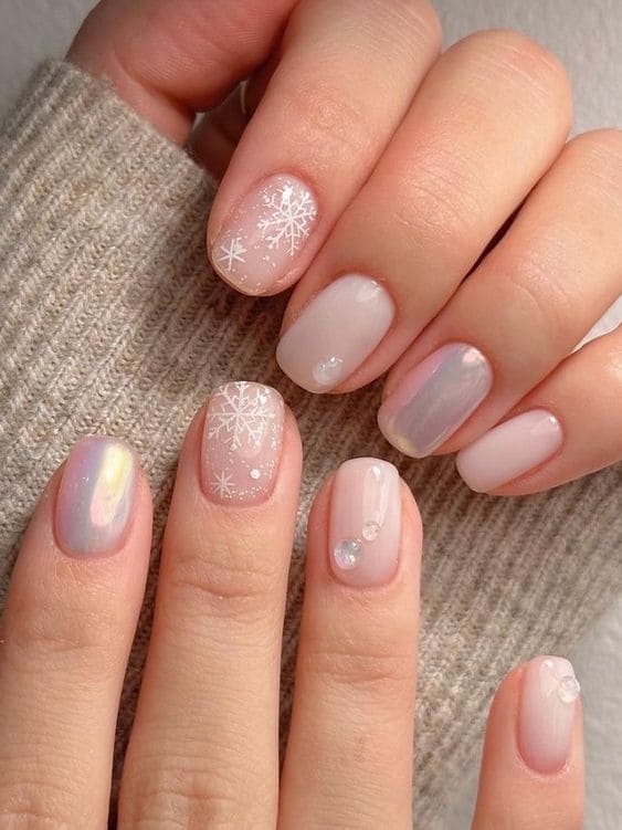white chrome Korean nails