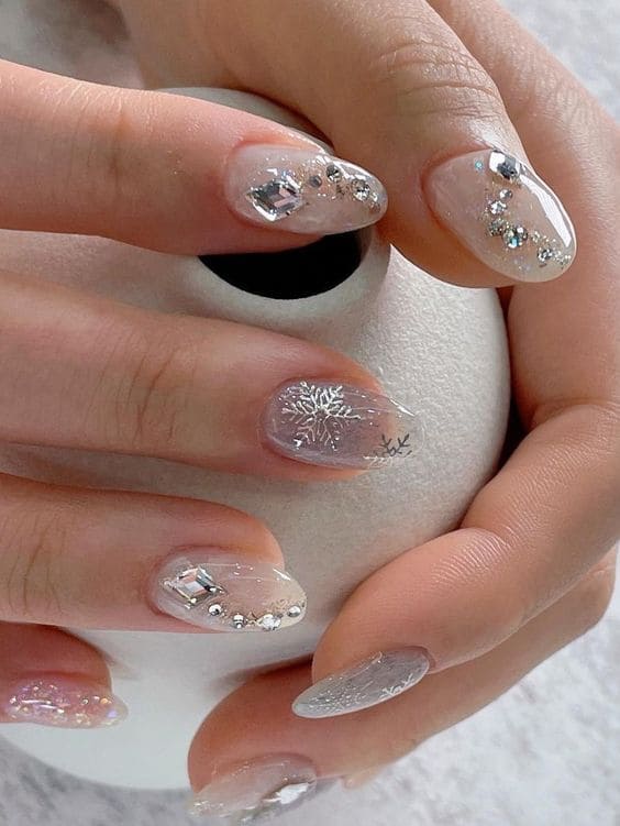 chunky gem and glitter nails
