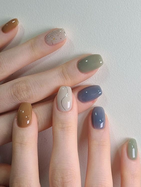 winter Korean nail design: pastels