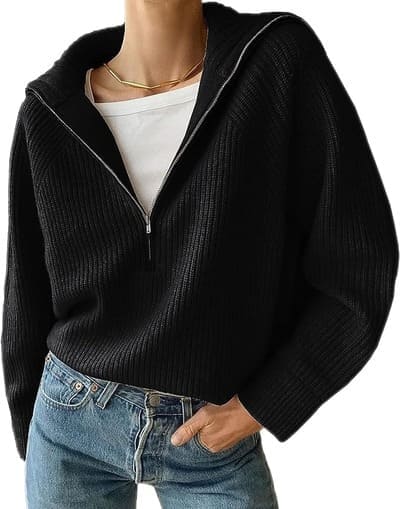half zip up black knit sweater