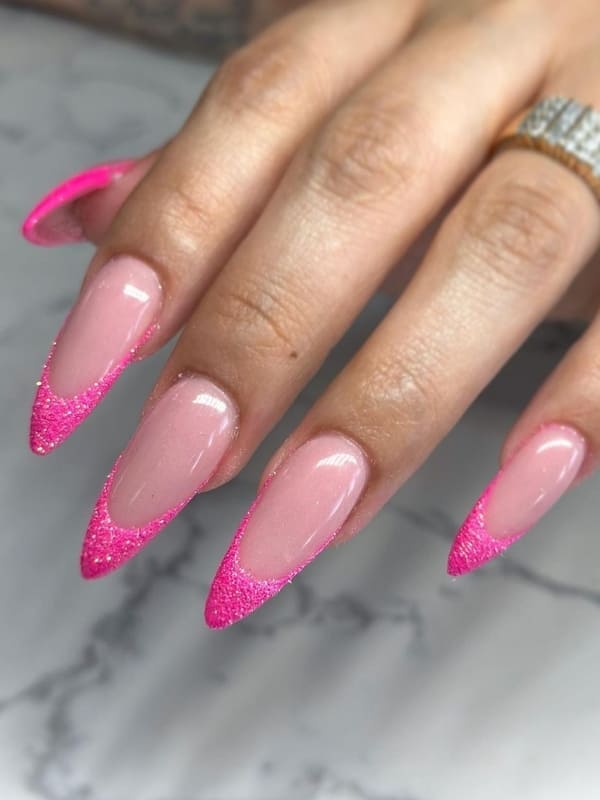 glittery pink French tips