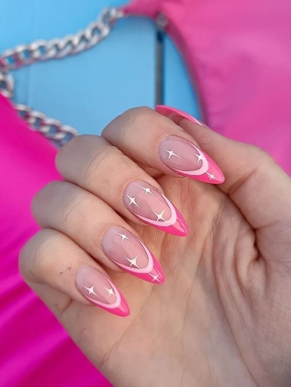 pink French tips with sparkles