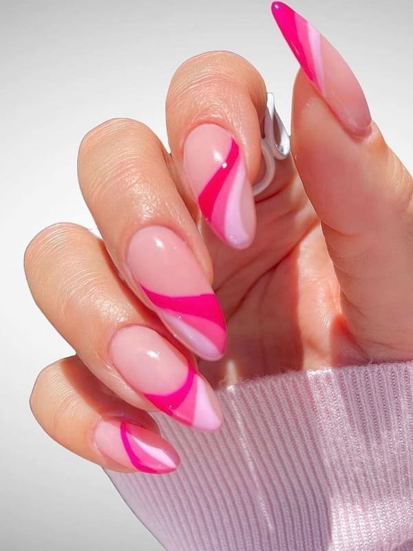 Barbie pink nails: swirl tips