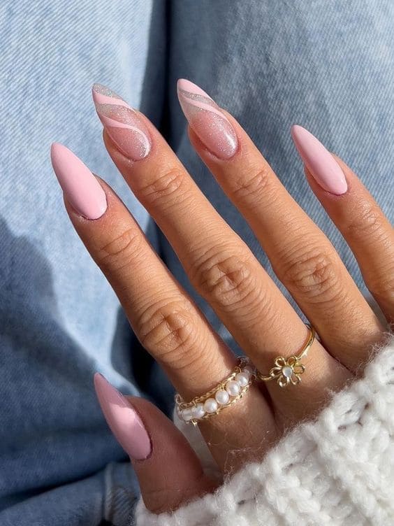 baby pink swirl nails