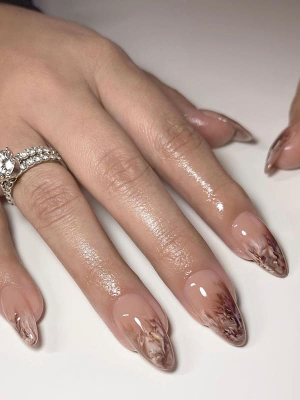 brown marble French tips