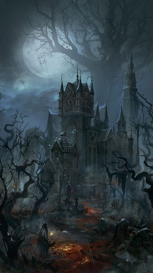 dark spooky castle landscape 