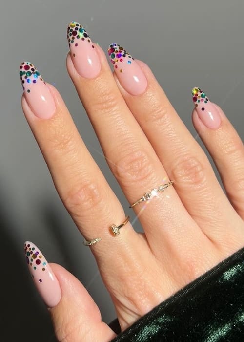glittery, colorful confetti nails 