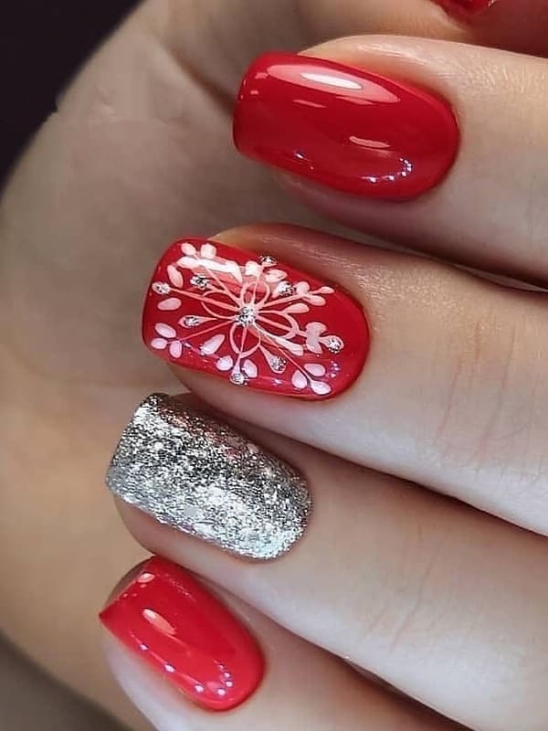 snowflake accent nails 