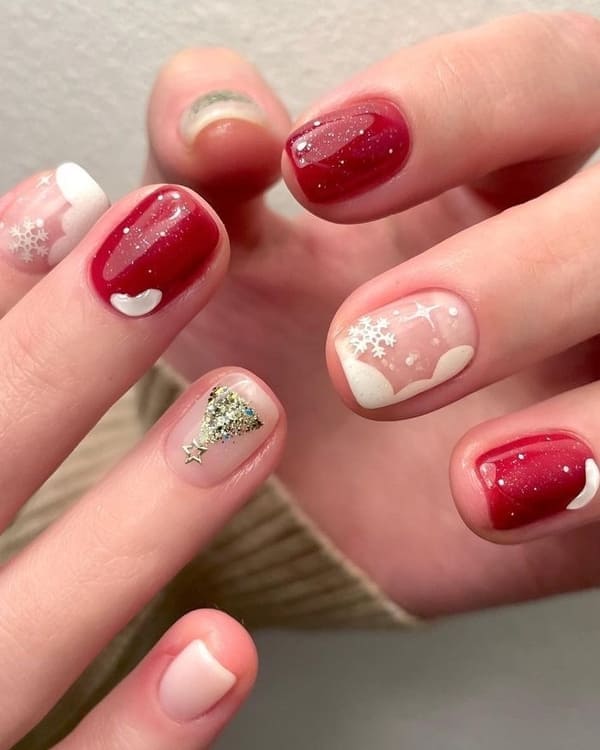 snowflake accent winter nails 