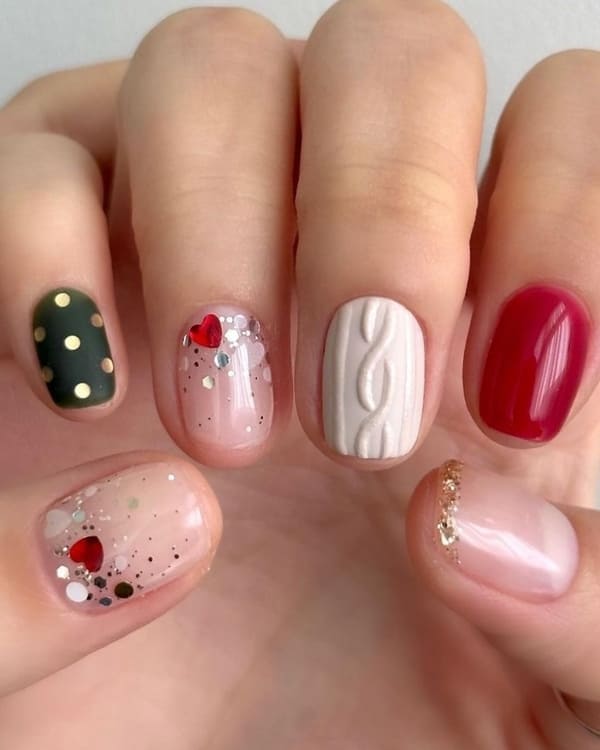 red and green combo nails