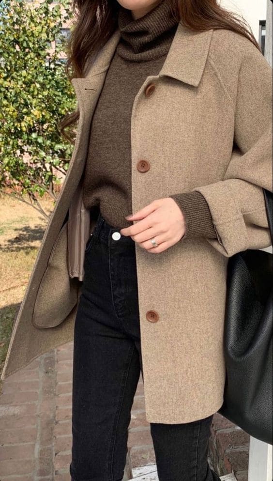 Korean winter outfit: simple wool jacket