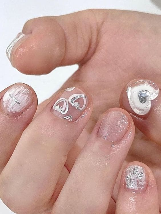Korean y2k nails in 3d heart accents 