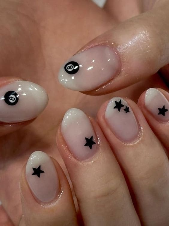 Korean y2k nails with chrome stars