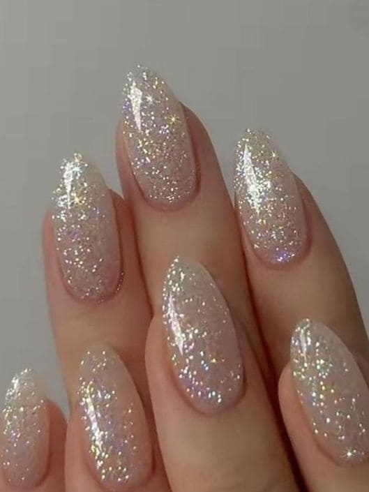 Korean glitter nails: solid silver white 
