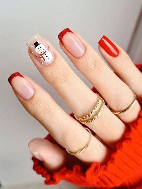 red Christmas nails: snowman