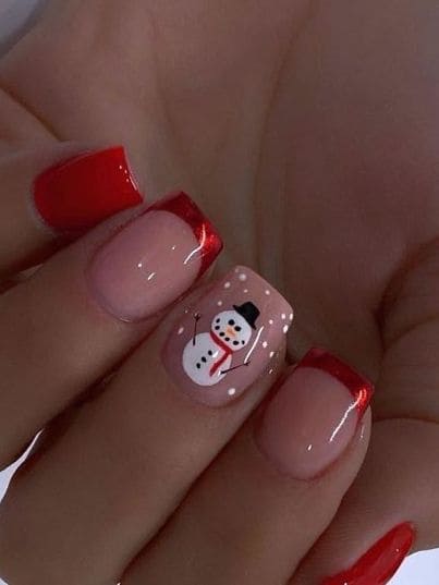 red Christmas nails: snowman
