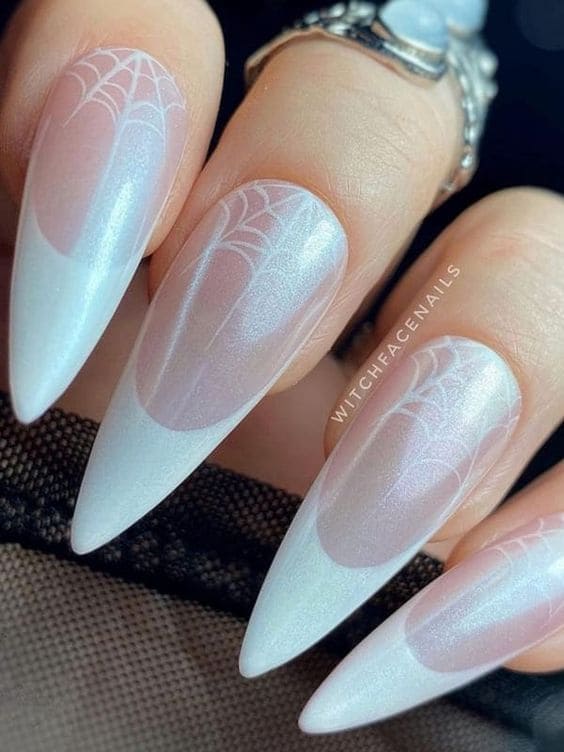 white spider web nails