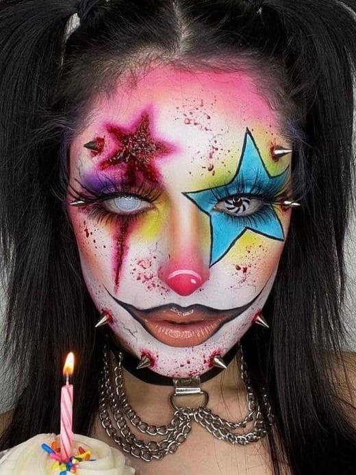 halloween clown makeup: colorful mix and match