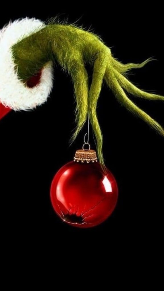 Grinch wallpaper: holding a Christmas ornament 