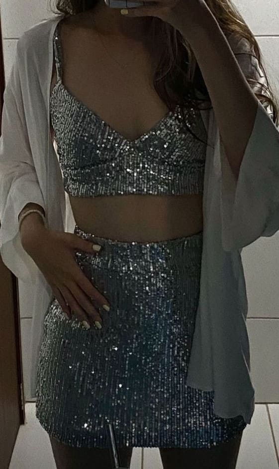 all silver sequin outfit 