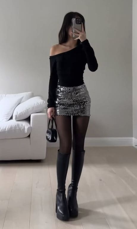 new years eve outfit: sequin mini skirt 