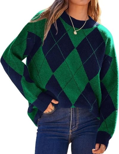 green argyle sweater 